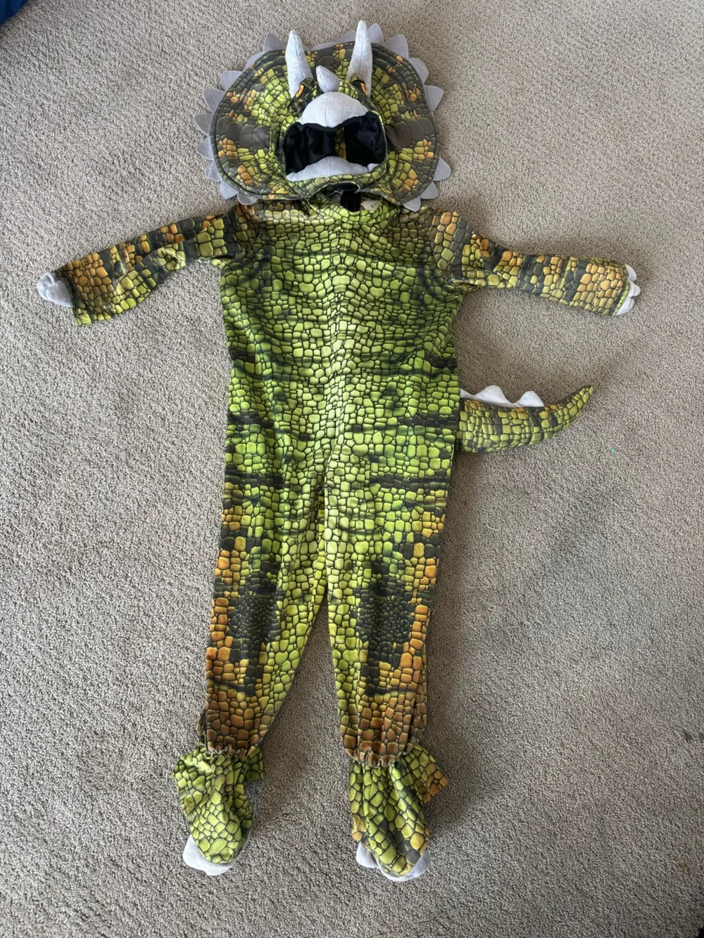 Spooktacular Creations Triceratops Dinosaur Costume Toddler 3T Halloween Green